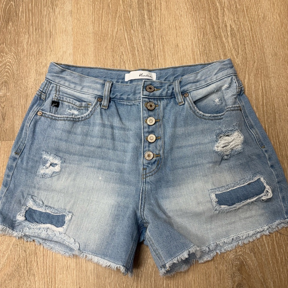 Kancan Women's Distressed Denim Shorts - Light Blue